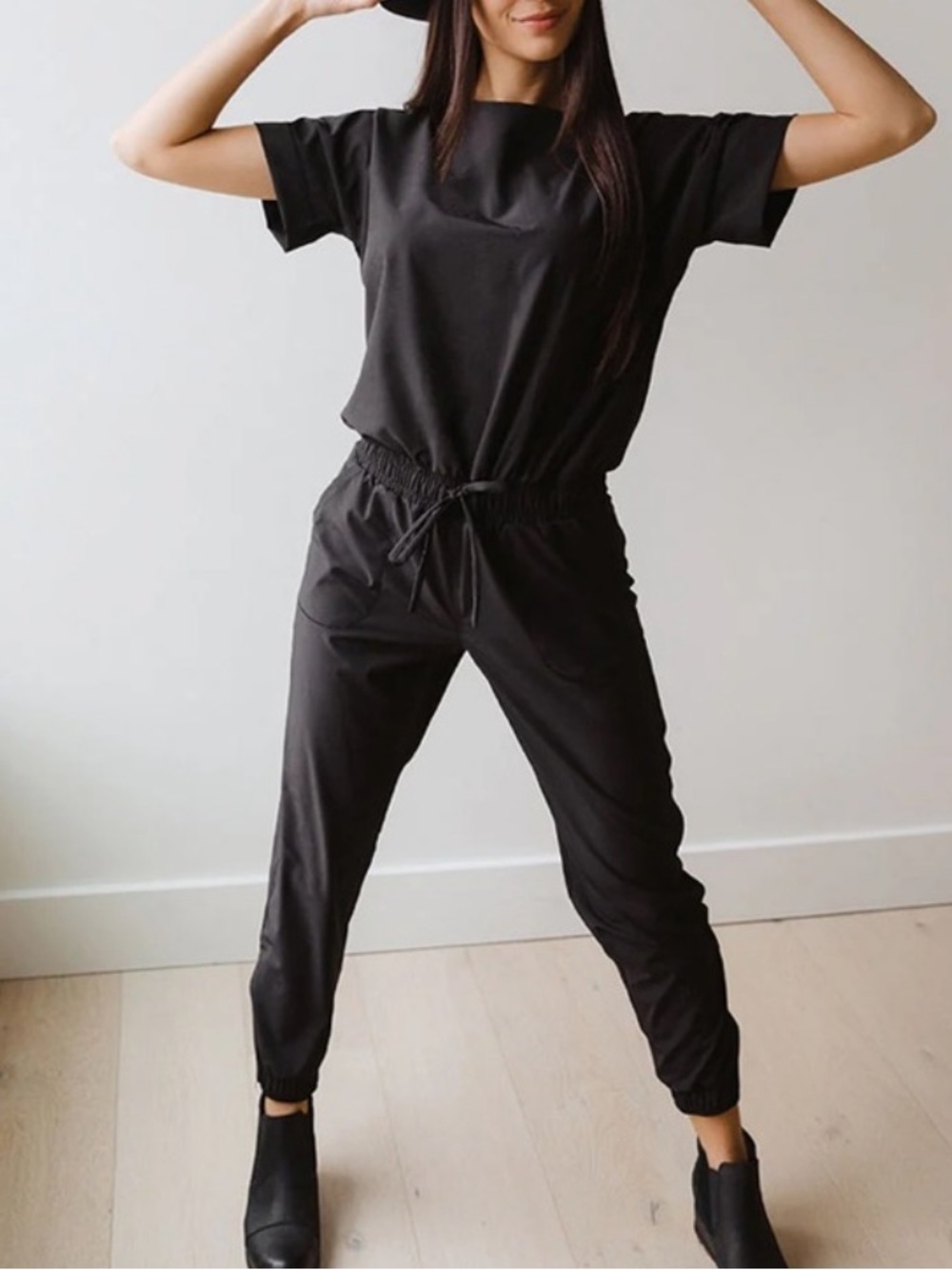 Albion Fit Everyday Black Short Sleeve Jumpsuit size M